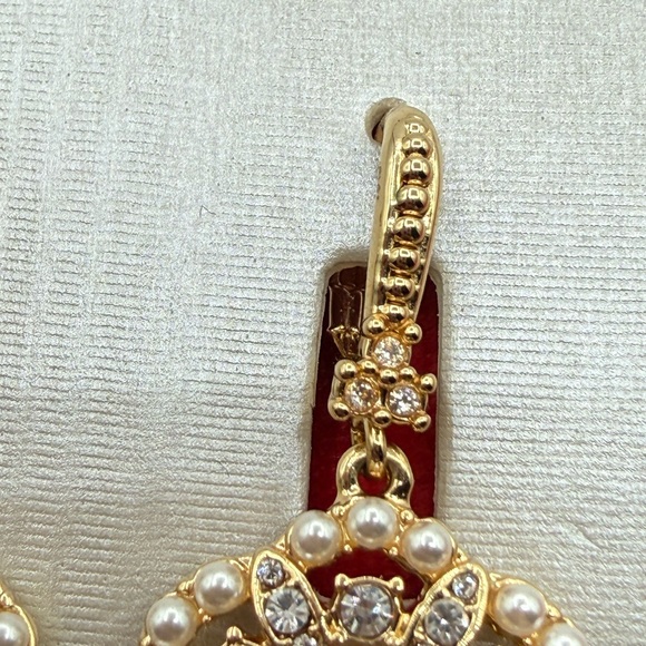 Marchesa Gold-Tone Crystal & Imitation Pearl Flower Double Drop Earrings - Picture 7 of 13